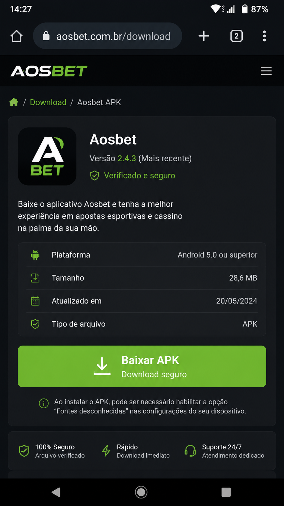 Aosbet screenshot