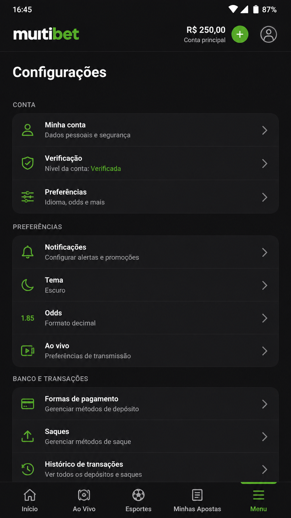 Multibet screenshot