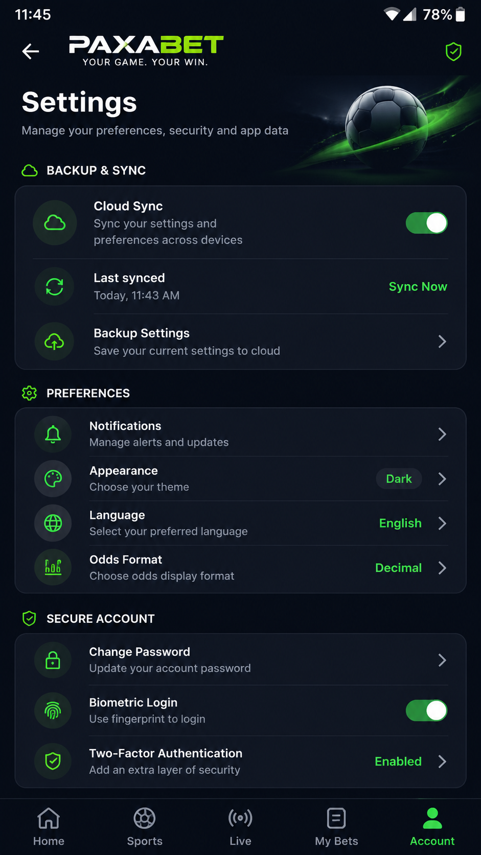 Paxabet screenshot