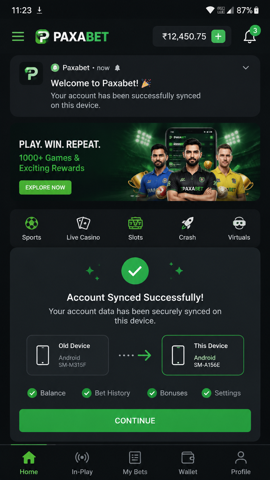 Paxabet screenshot