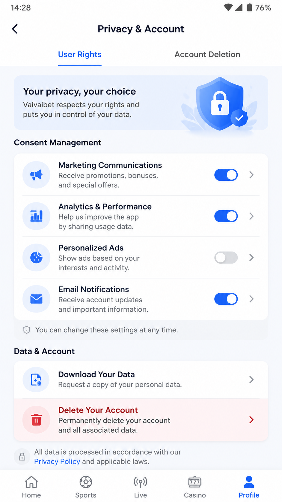 vaivaibet screenshot